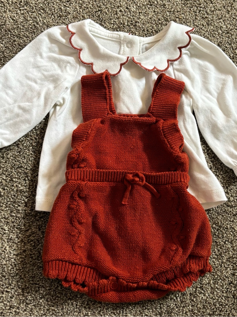 Cat & Jack Rust Red Knit Romper with White Scalloped Collar